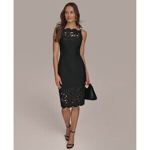 Donna Karan New York Dress Black Lace-Trim Sheath, Size 10